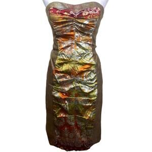 VINTAGE NICOLE MILLER DRESS 4 Y2K METALLIC SILK LINEN MINI GOLD BOHO CHIC Y2K